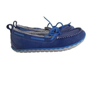 LL Bean‎ Women's Blue Suede Fleece Lined Mountain Moccasin Slippers Size 6 M